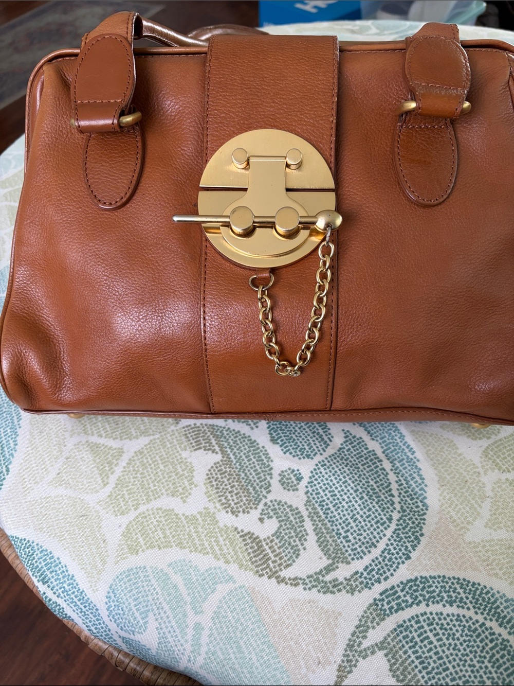 Tan Leather Satchel Bag with Gold Hardware
Perlina